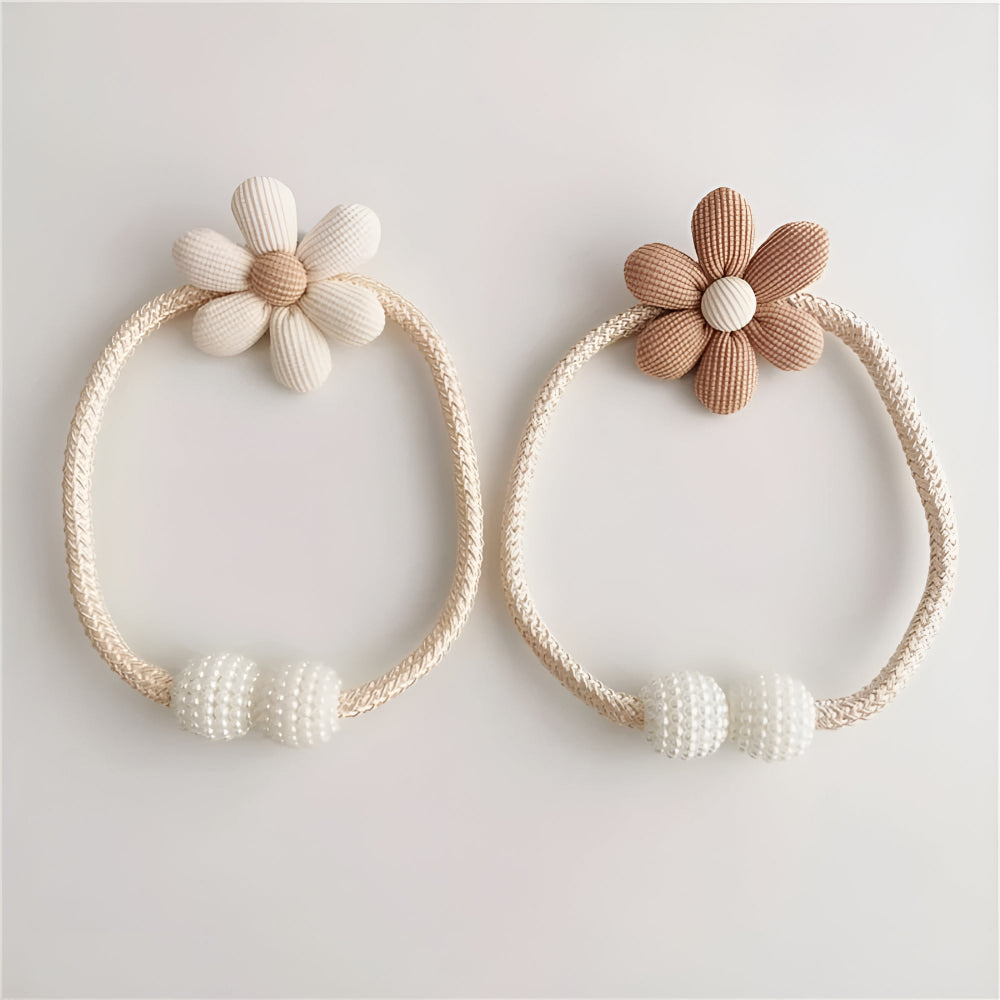 Floral Embroidered Curtain Tie Back with Pearl Buckle