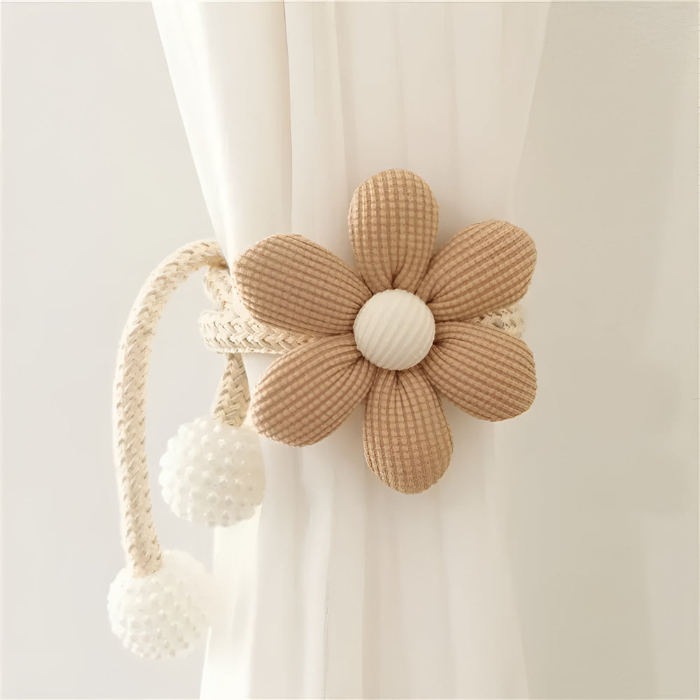 Floral Embroidered Curtain Tie Back with Pearl Buckle