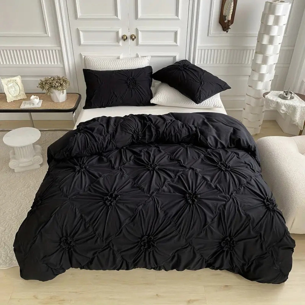 Elegant Ruffle Flower Quilt Cover Set with Pillowcases