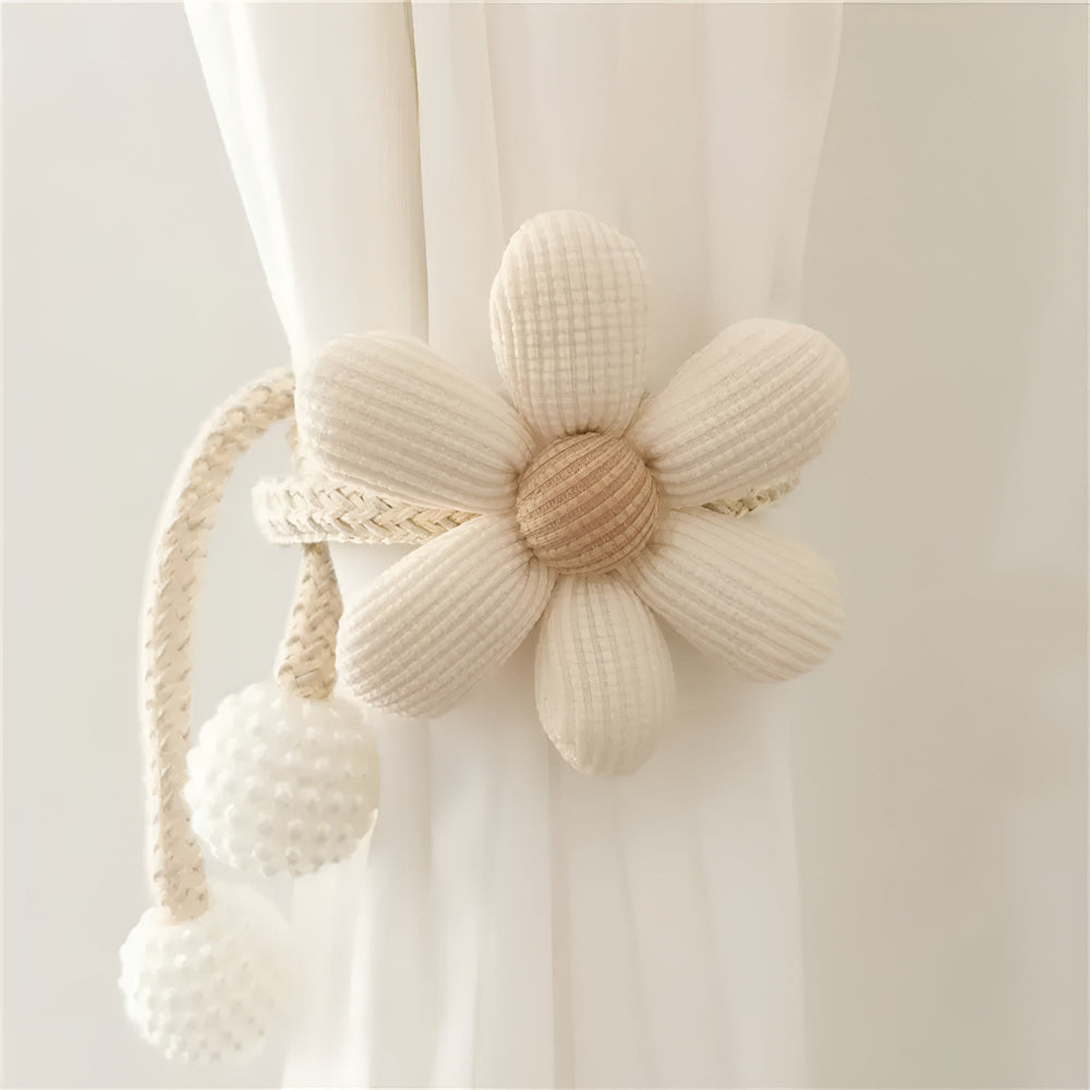 Floral Embroidered Curtain Tie Back with Pearl Buckle