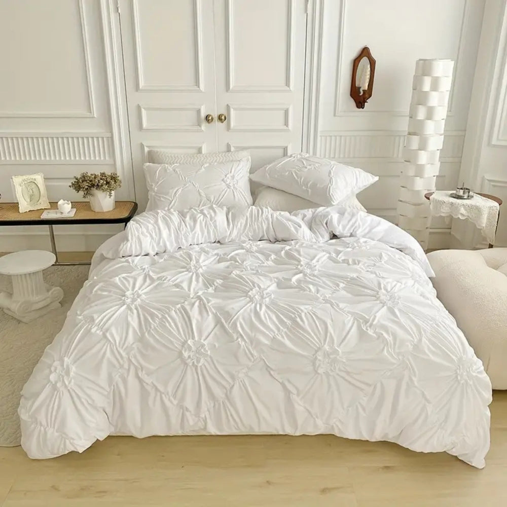 Elegant Ruffle Flower Quilt Cover Set with Pillowcases