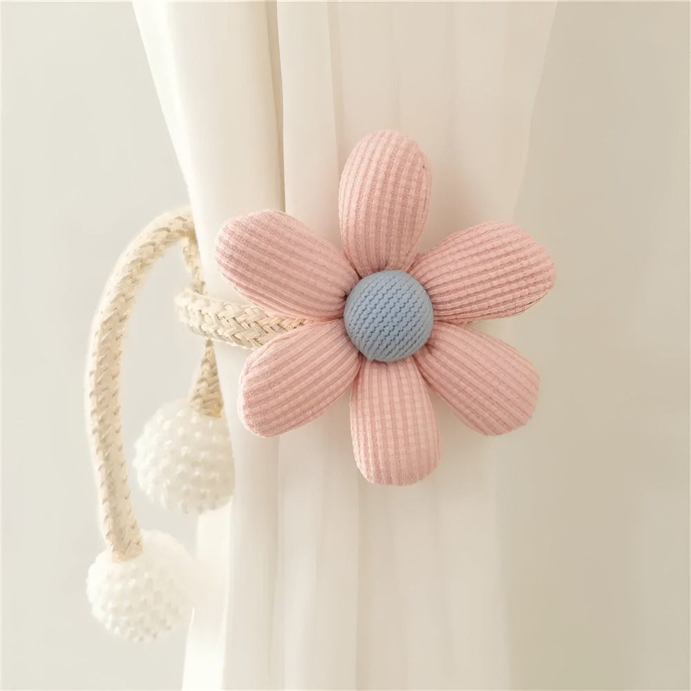 Floral Embroidered Curtain Tie Back with Pearl Buckle
