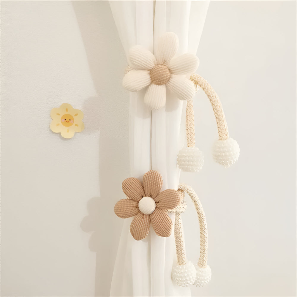 Floral Embroidered Curtain Tie Back with Pearl Buckle