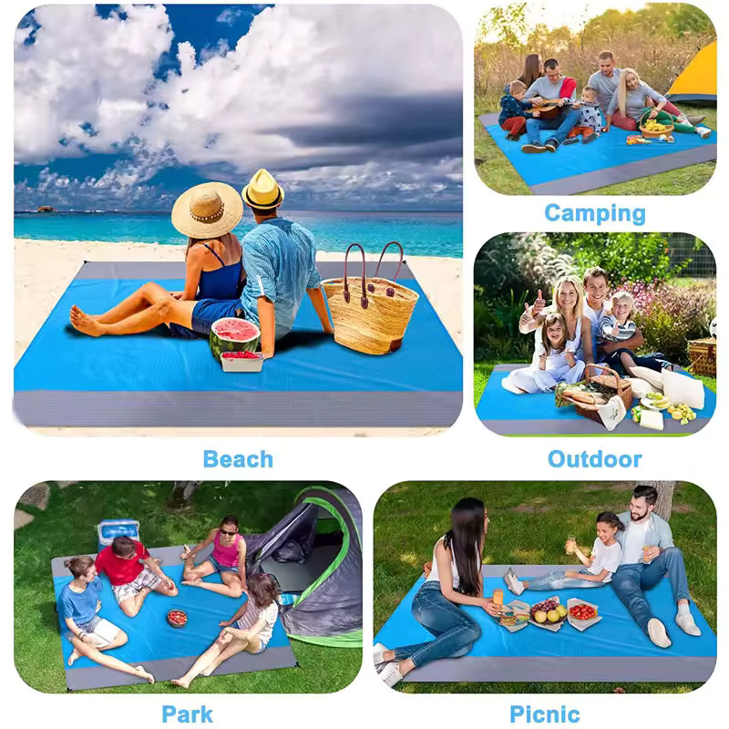 200x210cm Waterproof Pocket Beach Mat – Sand Free Folding Camping Blanket & Outdoor Picnic Mat, Portable & Lightweight