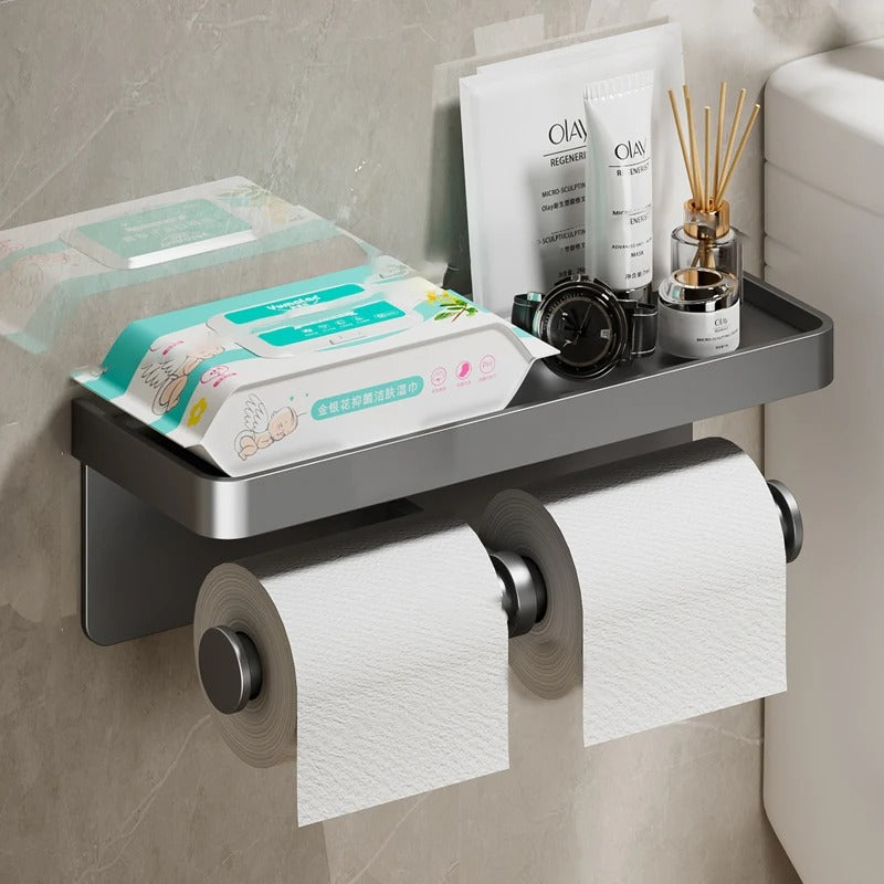 Wall-Mounted Toilet Paper Holder with Storage