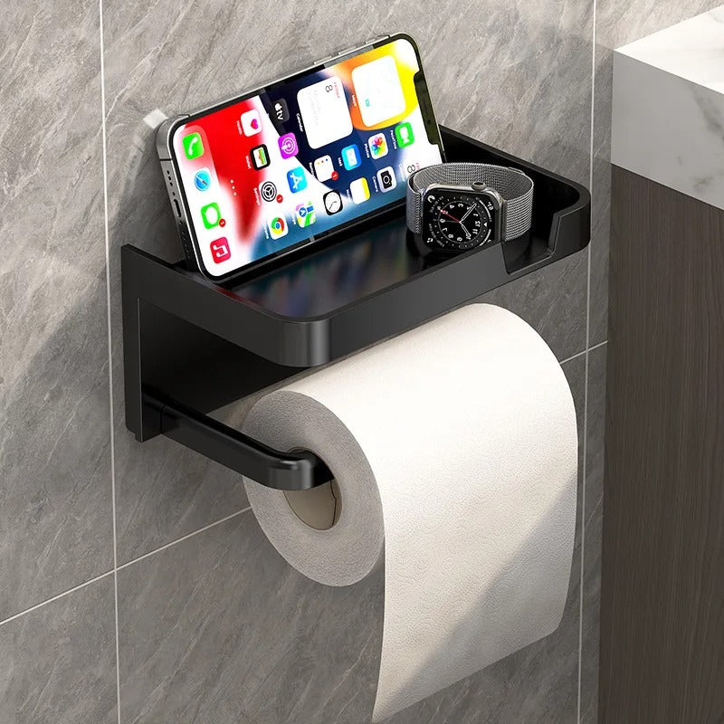 Toilet Paper Holder Space-Saving Wall-Mounted Perforated Storage Rack