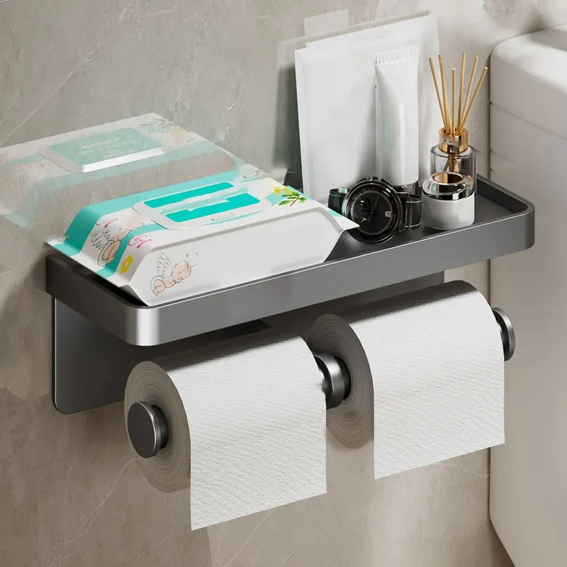 Wall-Mounted Toilet Paper Holder with Storage