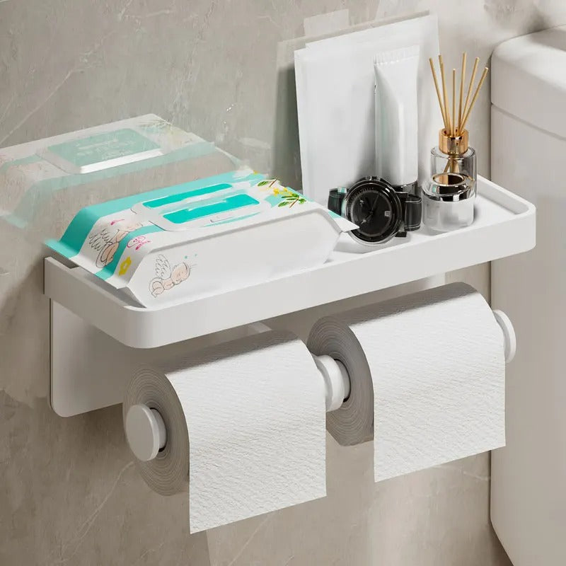 Wall-Mounted Toilet Paper Holder with Storage