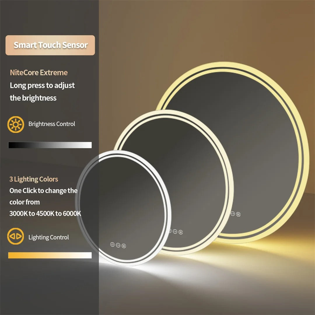 Round LED Smart Bathroom Mirror Wall-Mounted Touch Screen