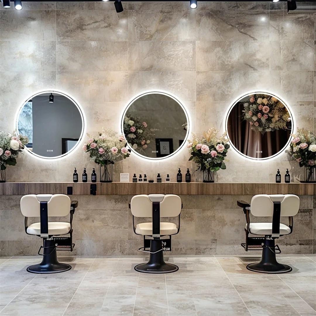 Round LED Smart Bathroom Mirror Wall-Mounted Touch Screen