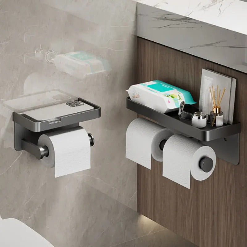 Wall-Mounted Toilet Paper Holder with Storage