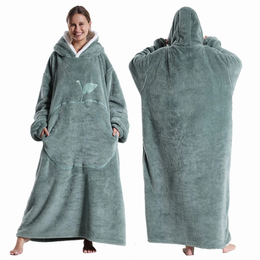 Extra Long Wearable Blanket Winter Flannel Hooded Blanket