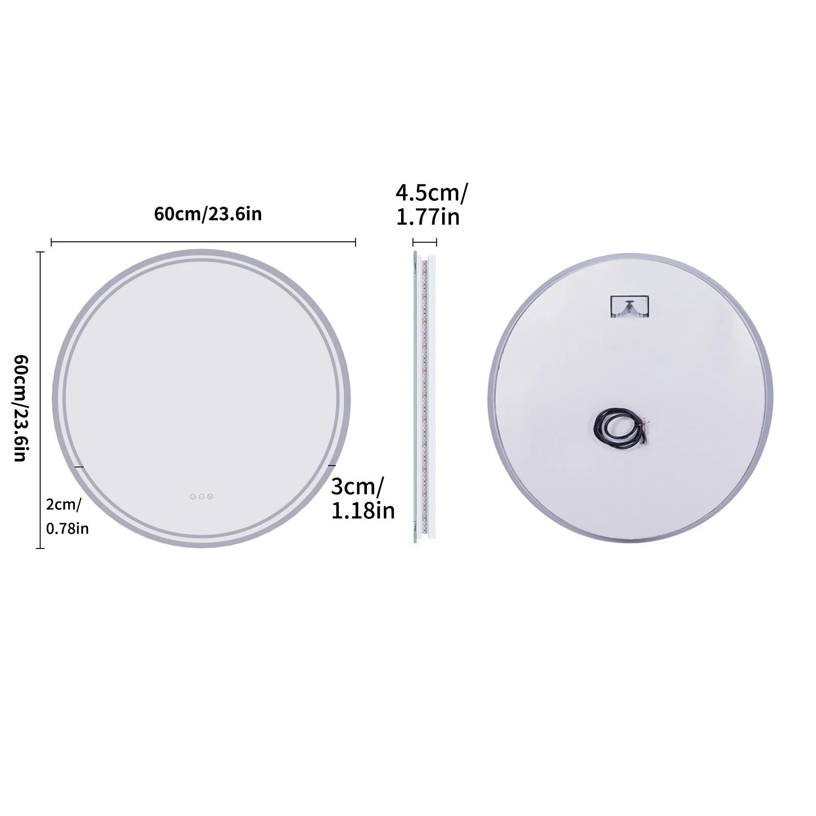 Round LED Smart Bathroom Mirror Wall-Mounted Touch Screen
