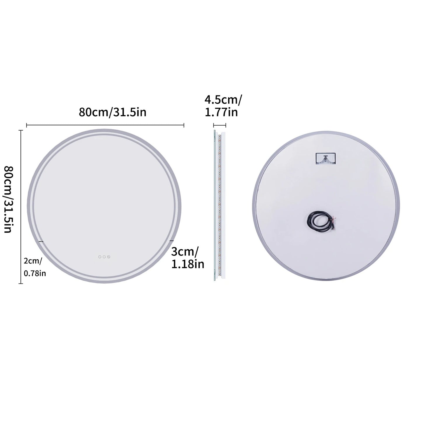 Round LED Smart Bathroom Mirror Wall-Mounted Touch Screen