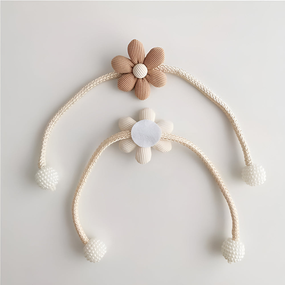 Floral Embroidered Curtain Tie Back with Pearl Buckle