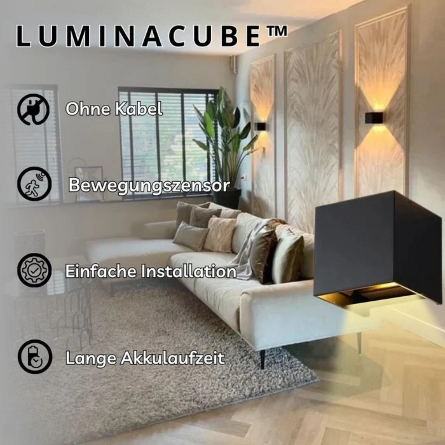 LuxeCube Glow – Wireless Luxury Wall Lamp with Motion Sensor & USB Rechargeable Design
