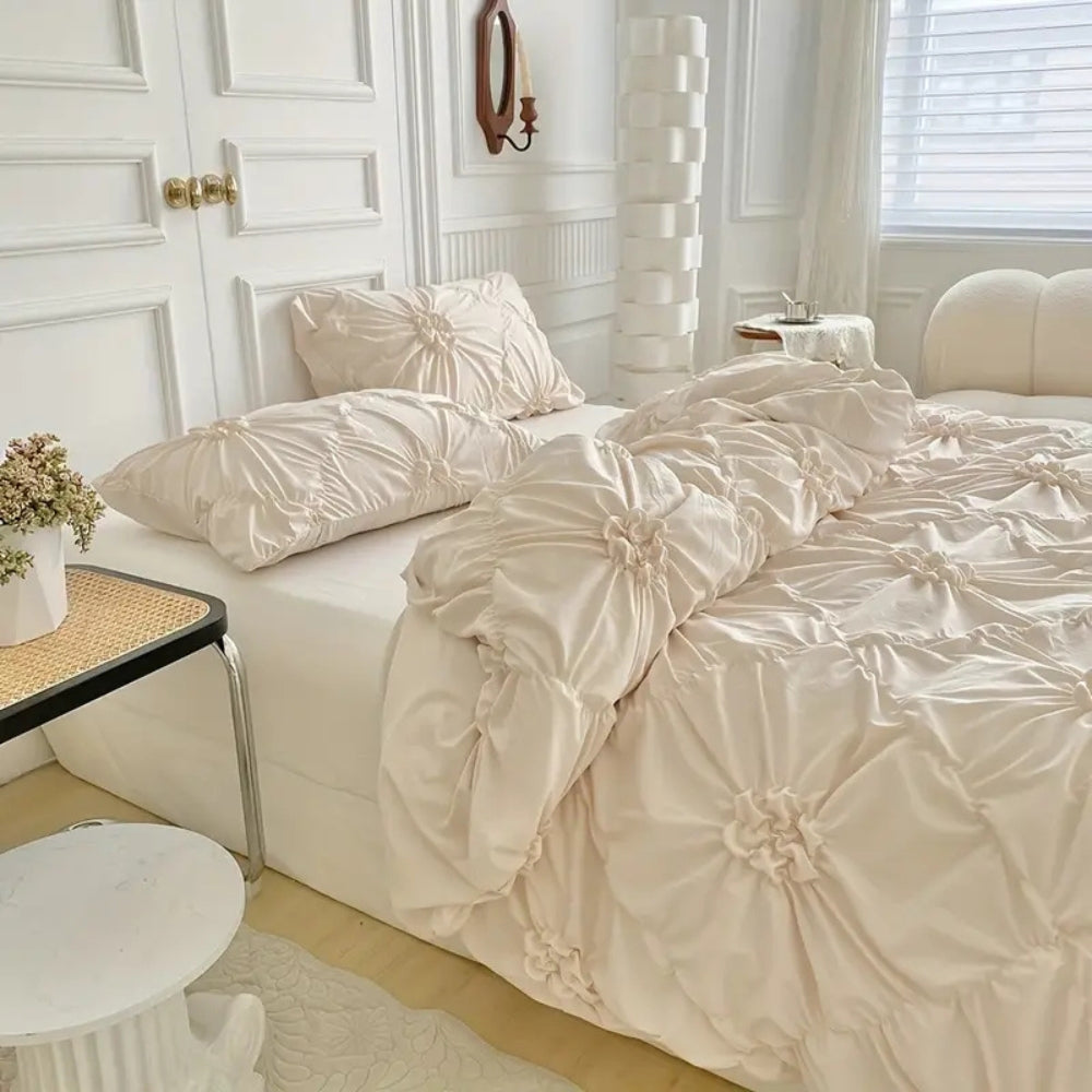 Elegant Ruffle Flower Quilt Cover Set with Pillowcases