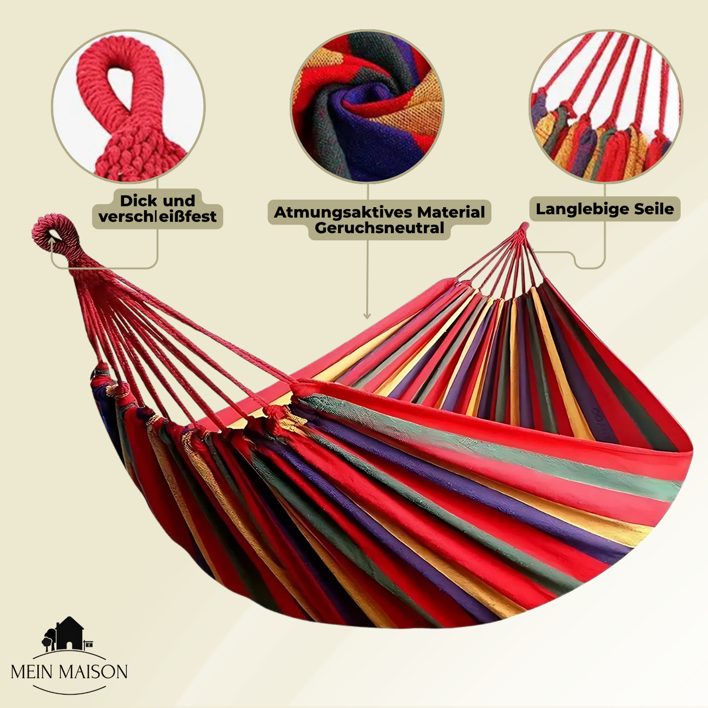 Breezora Canvas Hammock | Anti-Slip Design | Heavy-Duty Comfort Up to 200 kg
