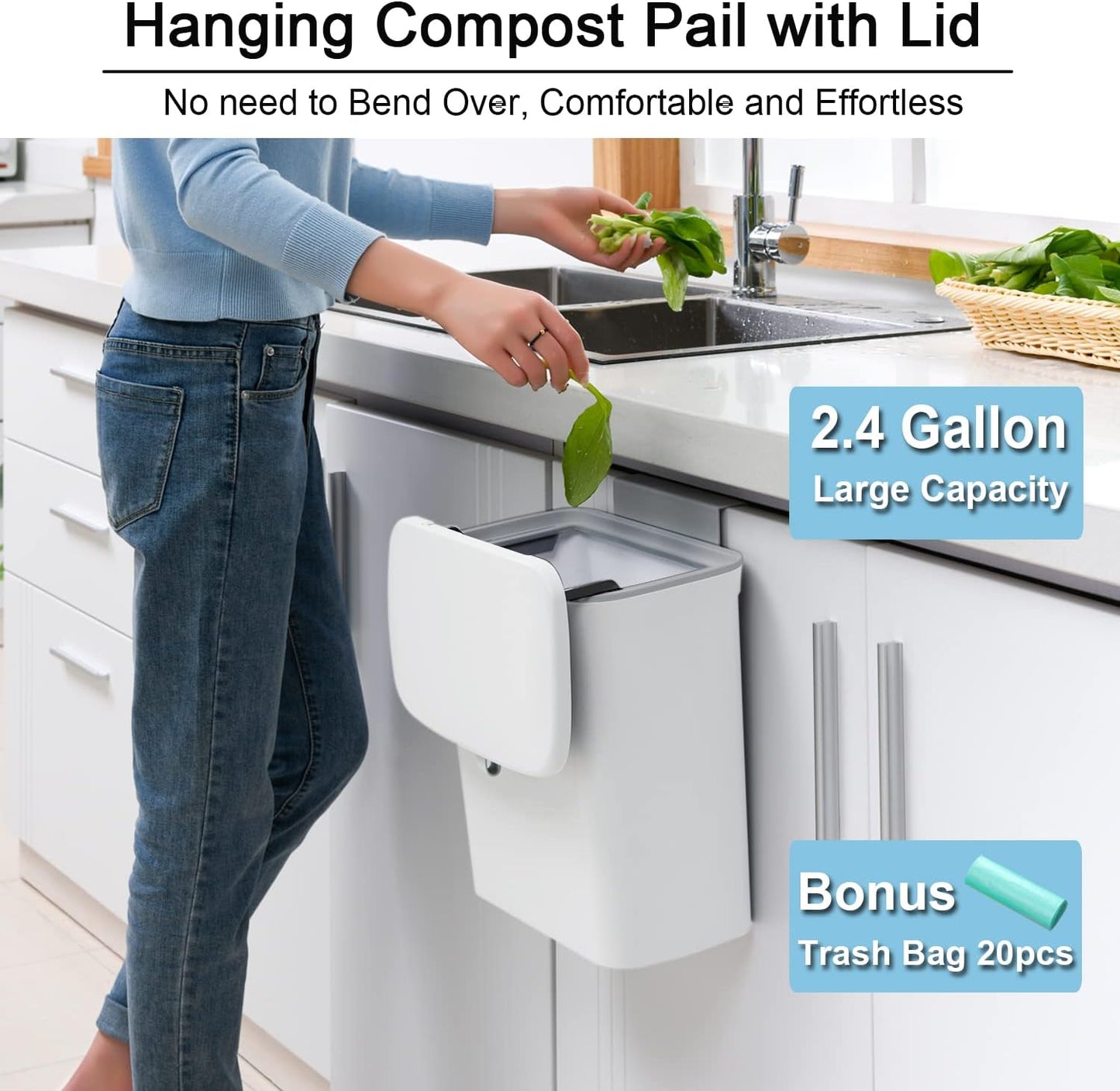 EcoRolla Flex 2.4 Gallon Kitchen Compost Bin for Counter Top or Under Sink