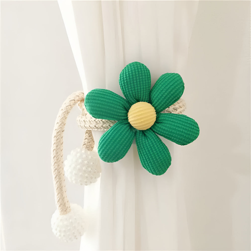 Floral Embroidered Curtain Tie Back with Pearl Buckle