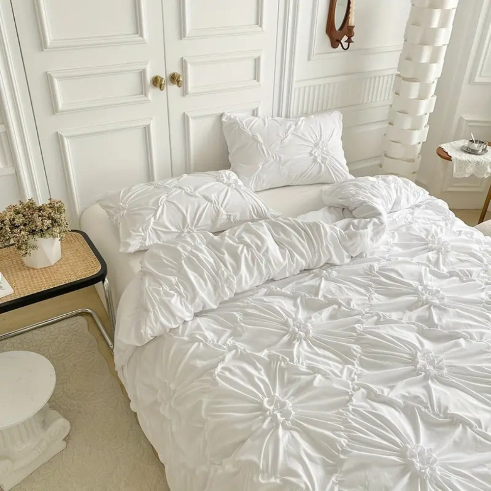 Elegant Ruffle Flower Quilt Cover Set with Pillowcases