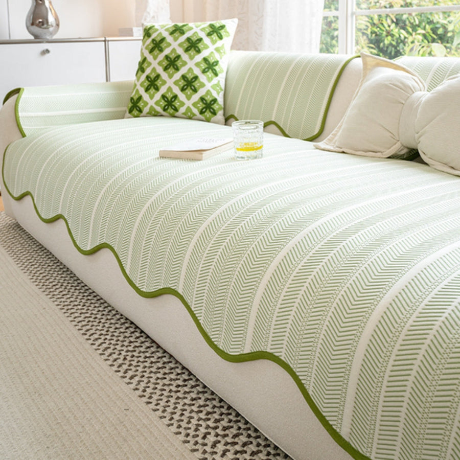 Veloura Herringbone Scallop Edge Sofa Cover