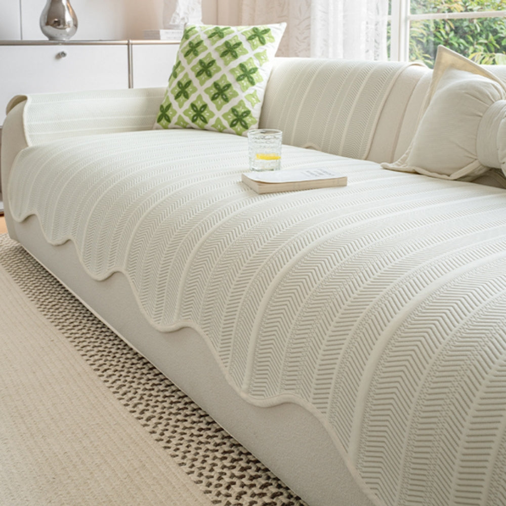 Veloura Herringbone Scallop Edge Sofa Cover