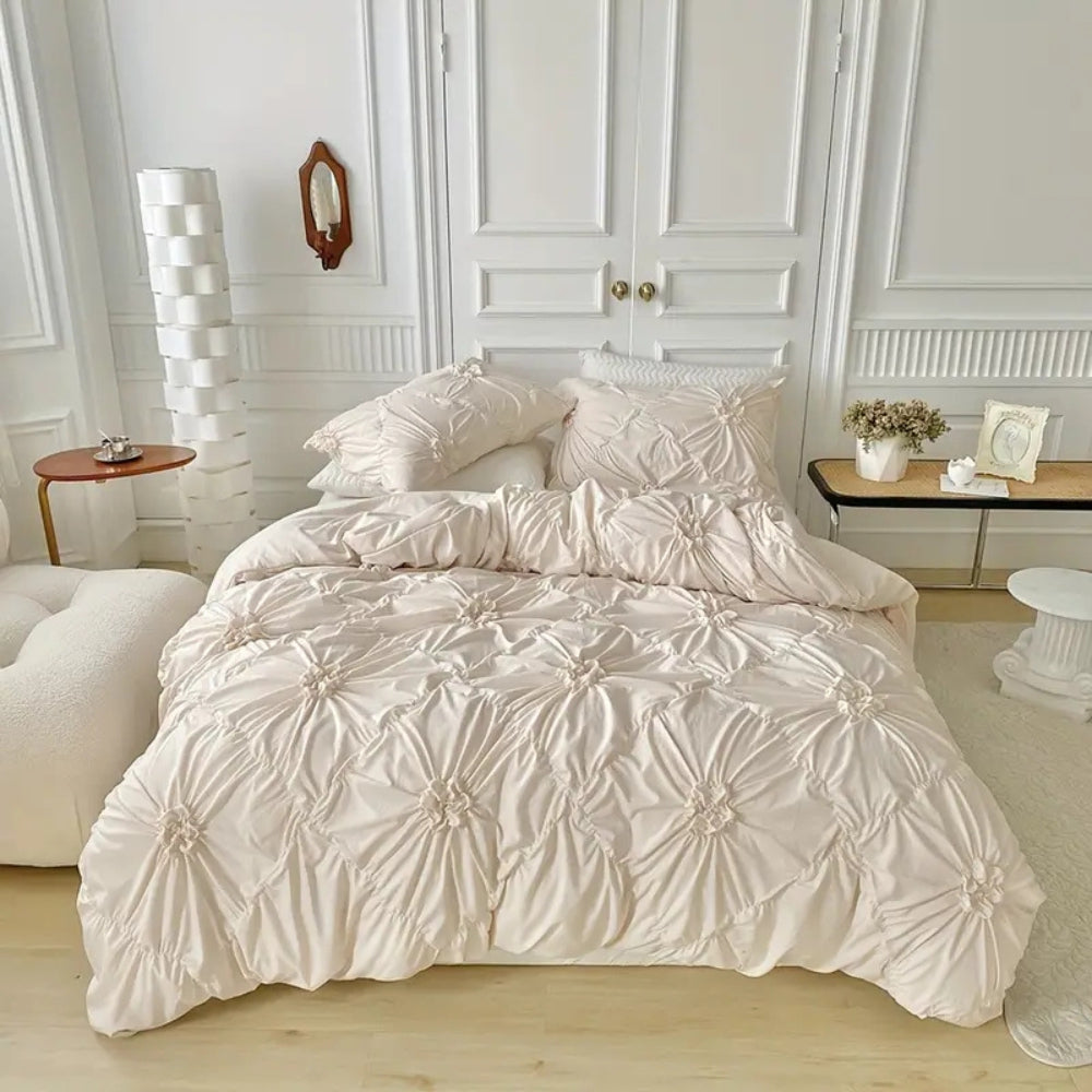 Elegant Ruffle Flower Quilt Cover Set with Pillowcases

