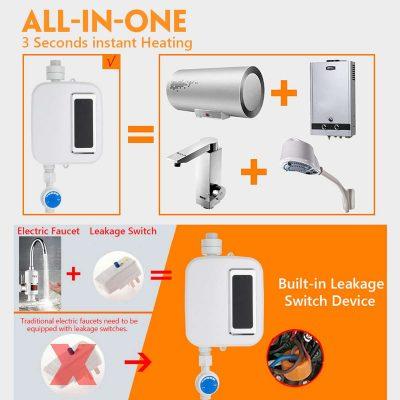 HydroSnap Portable Water Heater – Tankless Hot Water Heater Electric 3500W with Temperature Control Knob