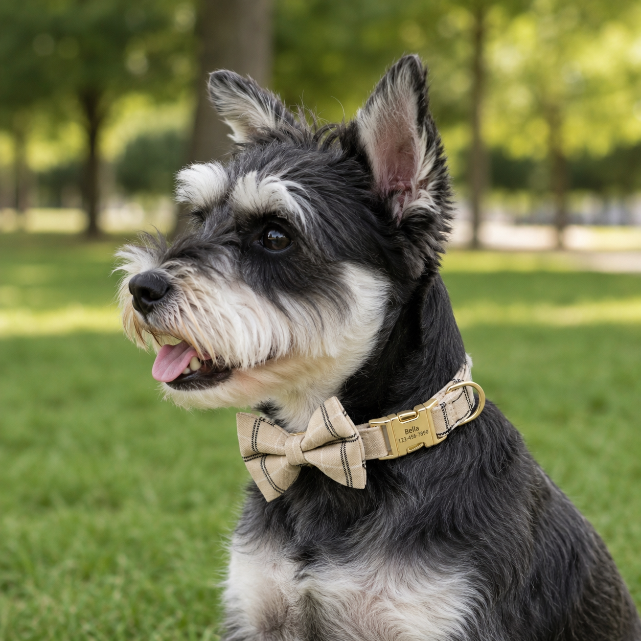 Personalized Plaid Dog Collar with Bow Tie – Custom Name & Phone Number ID Collar