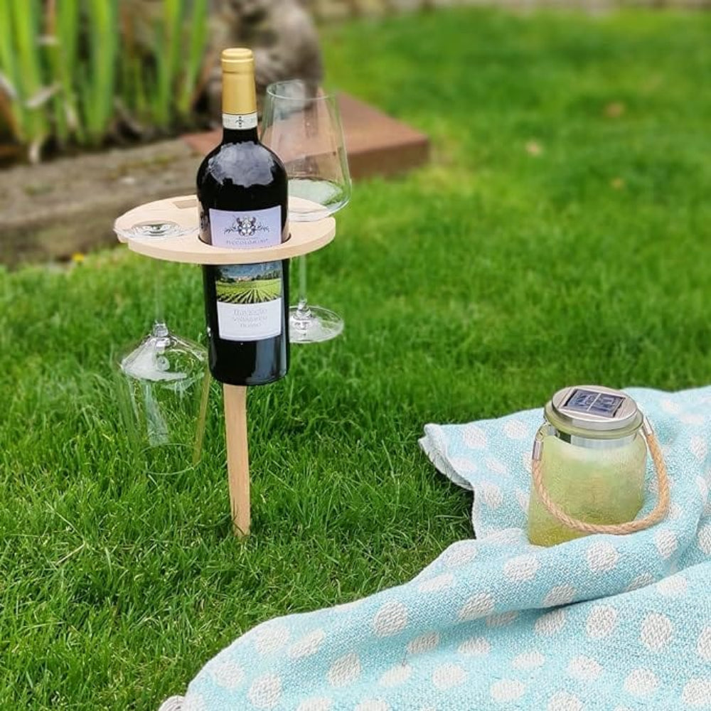 VinoNest Picnic Table – Portable Outdoor Wine Table with Glass & Bottle Holder
