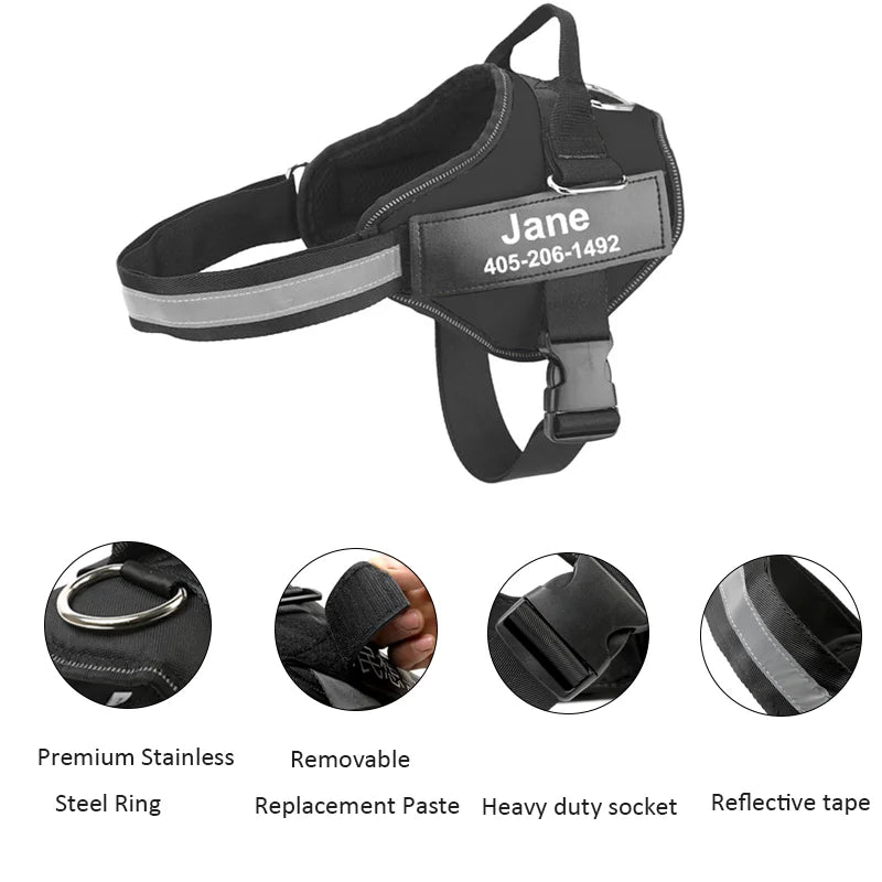 Personalized No Pull Dog Harness - Custom Vest with Name & Phone Number