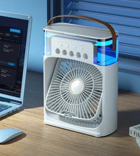 3-in-1 Portable Desktop Air Cooler Fan – USB Mini Humidifier, Night Light & Spray Cooling for Home & Office