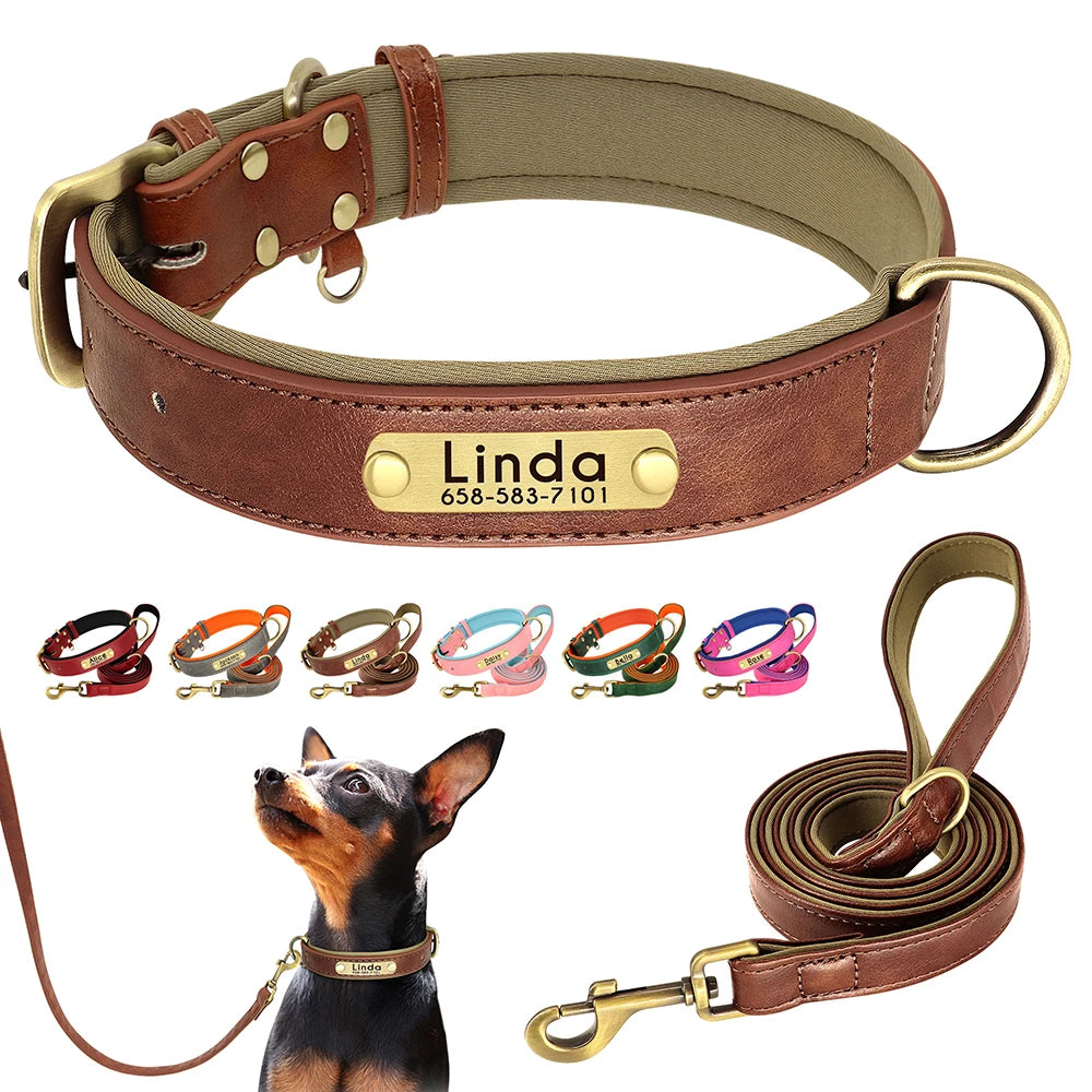 Personalized Leather Dog Collar & Leash Set