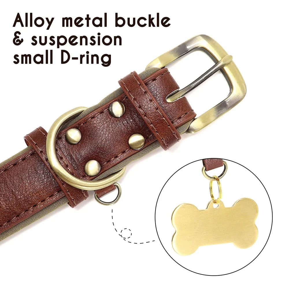 Personalized Green Leather Dog Collar with Name & Phone Number