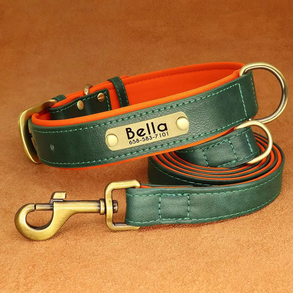 Personalized Leather Dog Collar & Leash Set