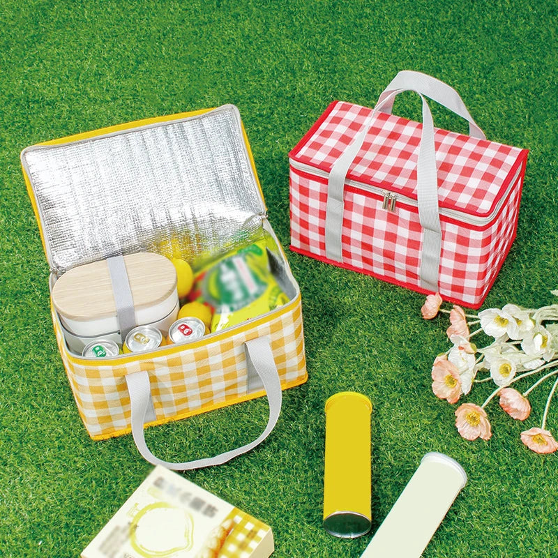 Retro Pastoral Insulated Lunch Basket – Foldable Thermal Cooler Bag for Picnic, Camping, Food & Drink Storage