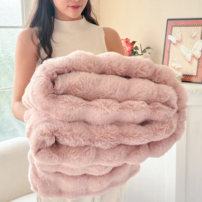 VelvetNest Throw Blanket | Double-Layer & Extra Thick | Soft Rabbit Fur Imitation | Versatile & Easy Care