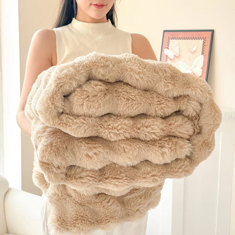 VelvetNest Throw Blanket | Double-Layer & Extra Thick | Soft Rabbit Fur Imitation | Versatile & Easy Care