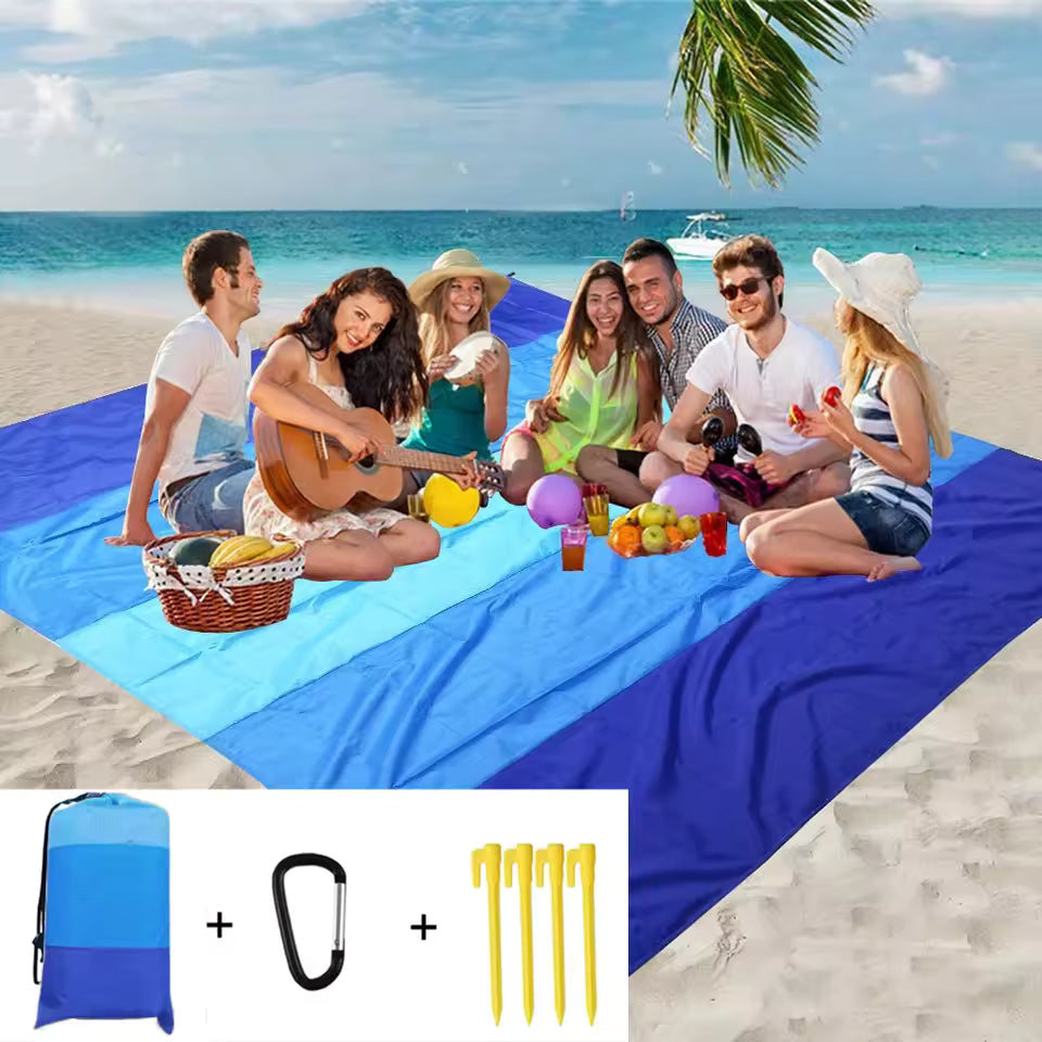 200x210cm Waterproof Pocket Beach Mat – Sand Free Folding Camping Blanket & Outdoor Picnic Mat, Portable & Lightweight