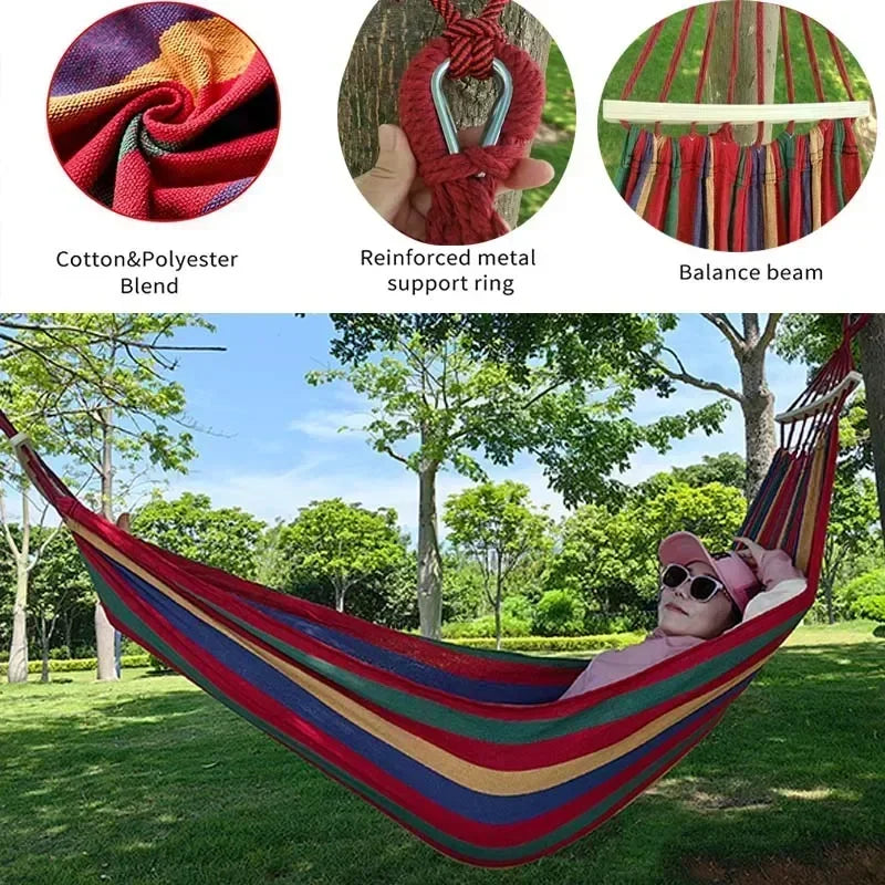 Heavy-Duty Canvas Camping Hammock – Anti-Rollover, Portable & Ultra-Comfortable | Single & Double | Free Carry Bag