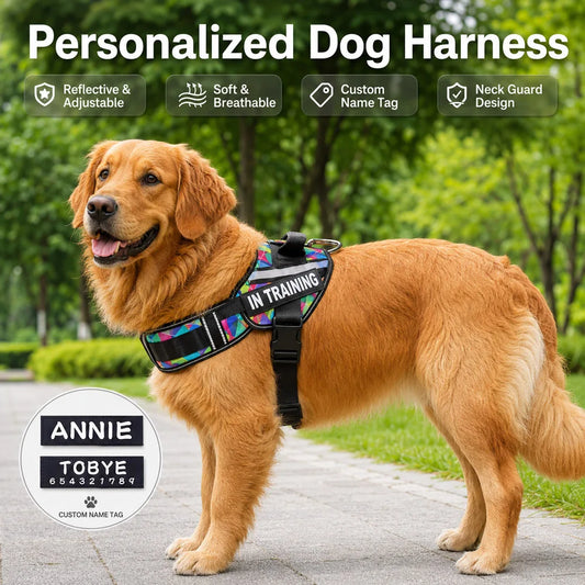 Personalized No Pull Dog Harness - Custom Printed Name Patch & Phone Number