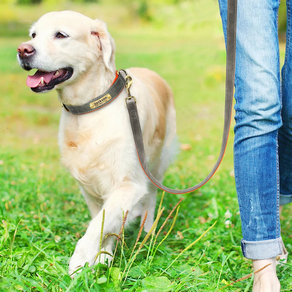 Personalized Leather Dog Collar & Leash Set
