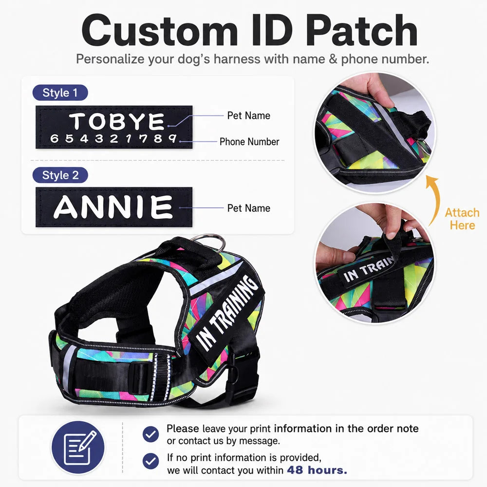 Personalized No Pull Dog Harness - Custom Printed Name Patch & Phone Number