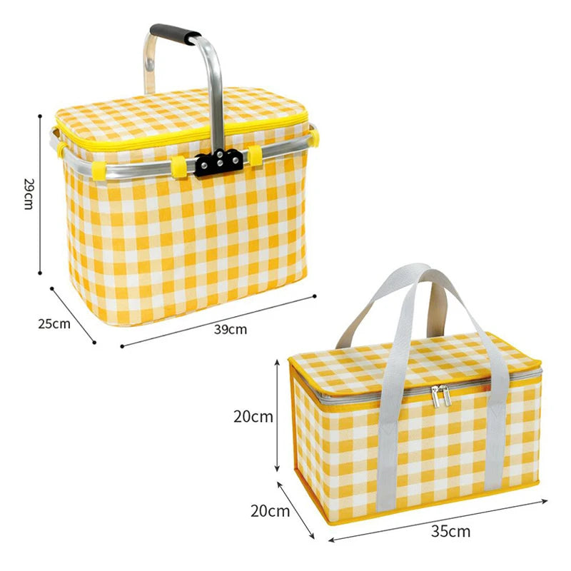 Retro Pastoral Insulated Lunch Basket – Foldable Thermal Cooler Bag for Picnic, Camping, Food & Drink Storage