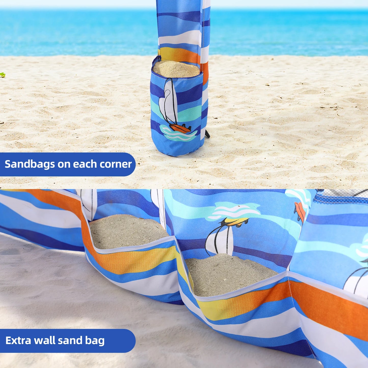 6.2x6.2ft Beach Canopy with Side Wall & Sand Pockets – UPF50+ UV Protection Easy Setup Sun Shelter Tent for Beach & Outdoor Use