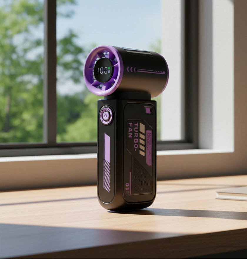 High-Speed Turbo Handheld Fan – USB Rechargeable Mini Portable Cooling Fan with Digital Display for Outdoor & Travel