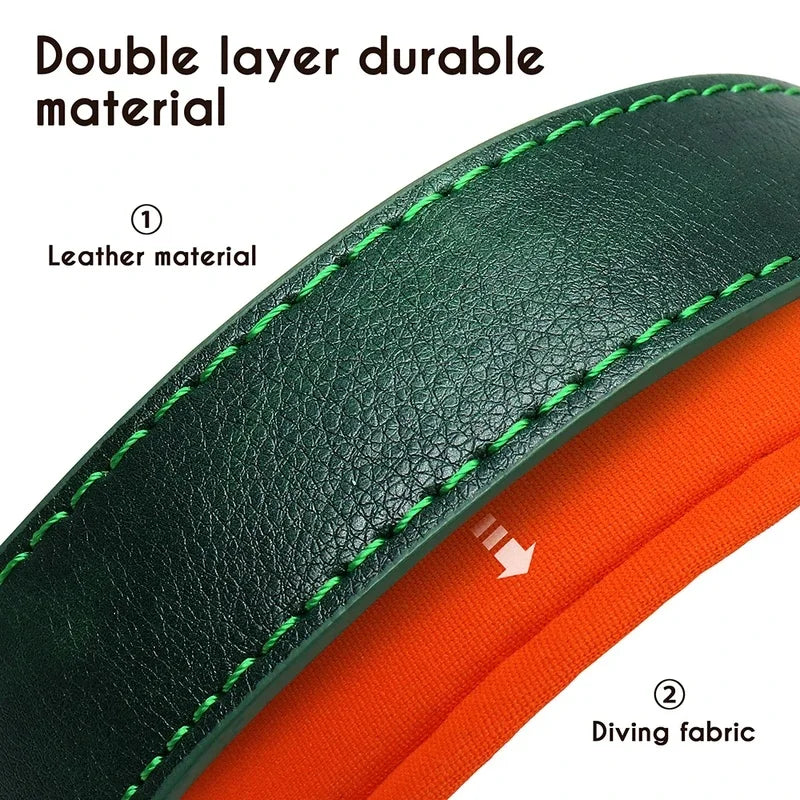 Personalized Green Leather Dog Collar with Name & Phone Number