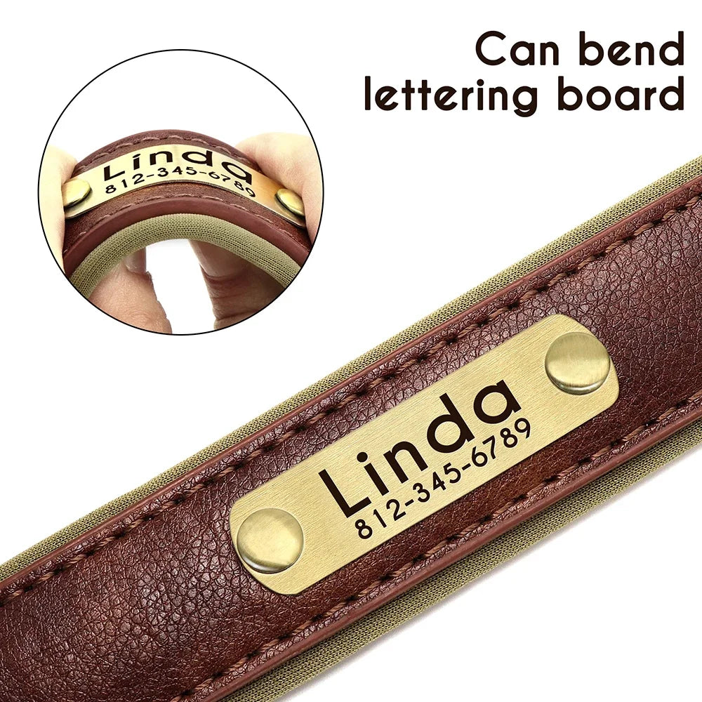 Personalized Green Leather Dog Collar with Name & Phone Number