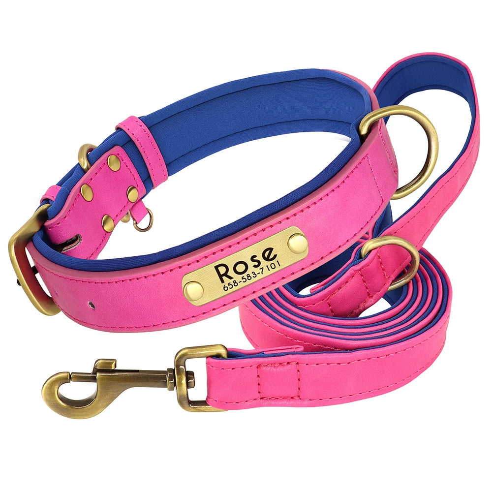 Personalized Leather Dog Collar & Leash Set